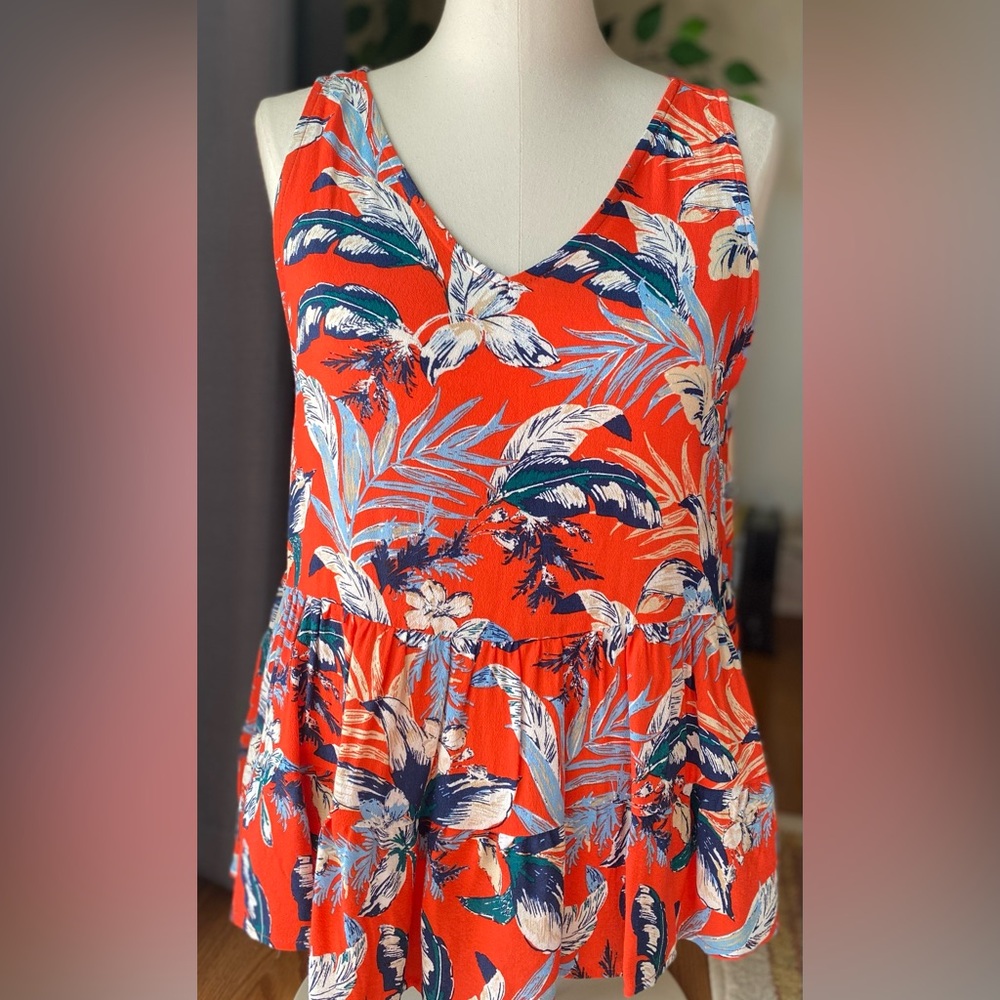 LOFT Tropical Print V-Neck Sleeveless Blouse